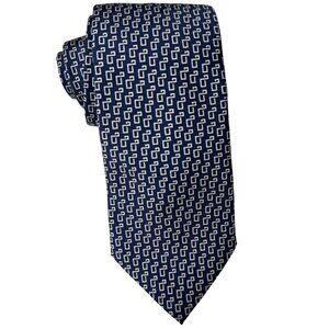 Vineyard Vines Custom Collection Songdo Silk Tie Blue & White Geometric Pattern